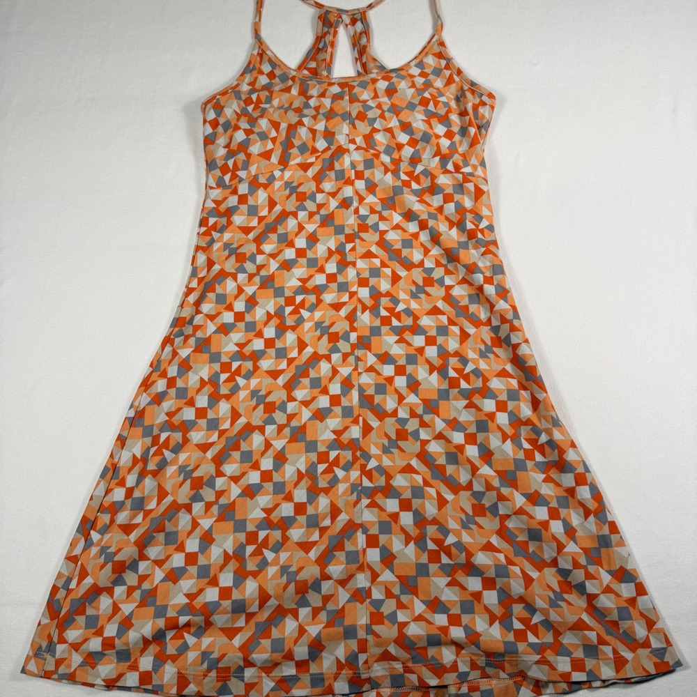 Patagonia Active Dress Small Orange Geometric Print Strappy Racerback Shelf Bra